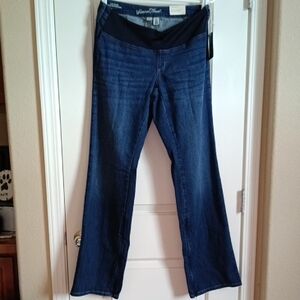 Universal Thread Dark Blue Flare Maternity Jeans with Black Waist Panel